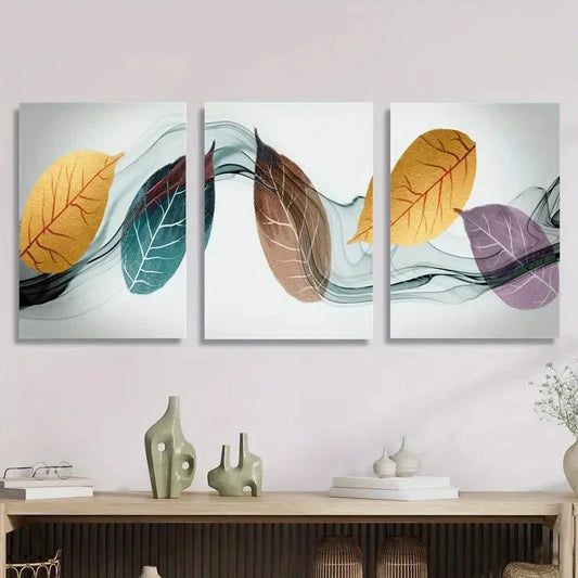 3pcs ,Fashionable Golden Leaves Metal Print Ready to Hang Art
