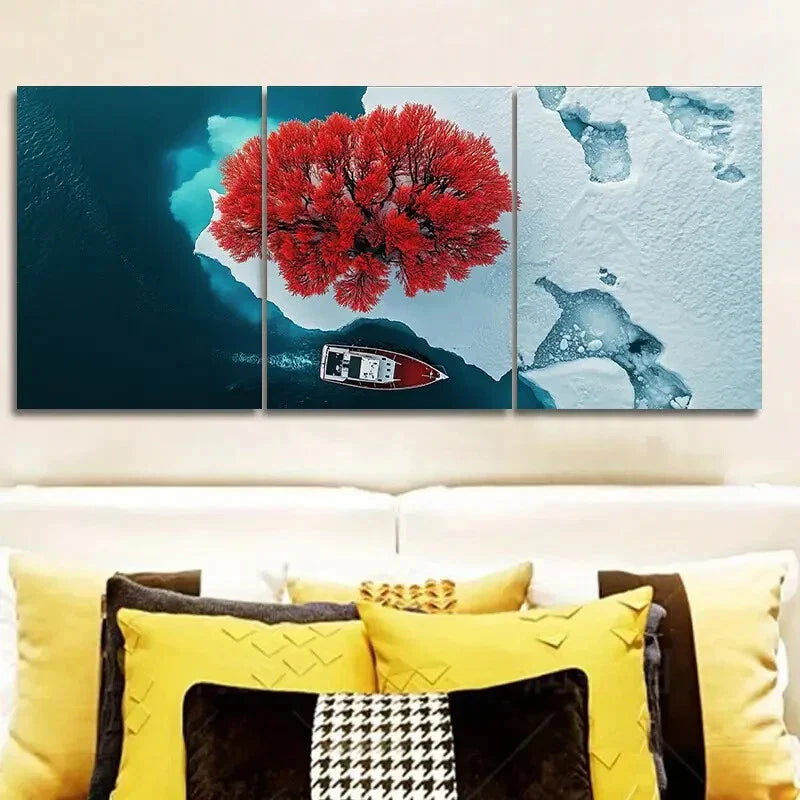 3pcs Coral trees and rivers Metal Print Ready to Hang Art