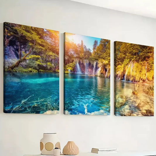 3pcs Lake Forest Nature Scenery Canvas Framed 40x60cm - High Quality Print 100% Australian Made Wall Canvas Ready to Hang
