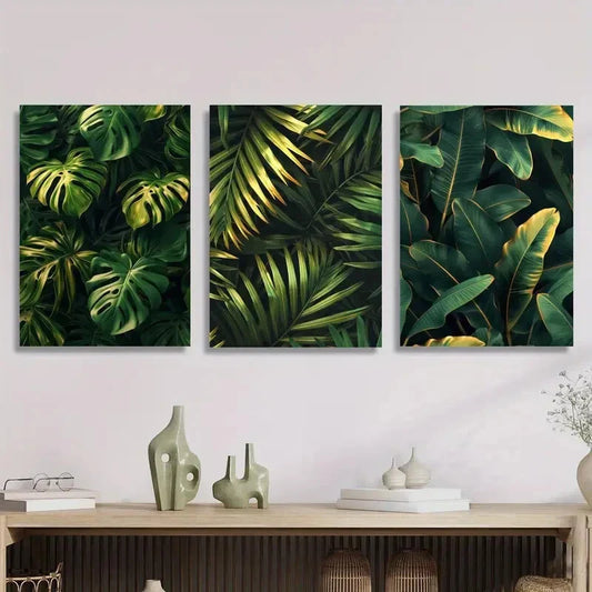 3pcs Tropical plant leaf painting, monstera Metal Print Ready to Hang Art