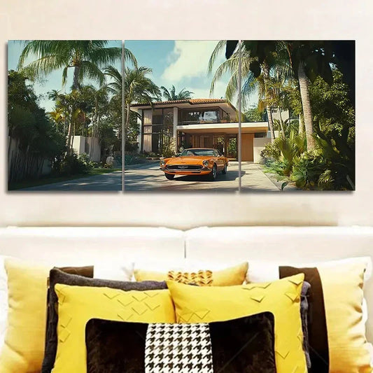 3pcs Mid-century modern car Wall Art Set Canvas Framed 40x60cm - High Quality Print 100% Australian Made Wall Canvas Ready to Hang