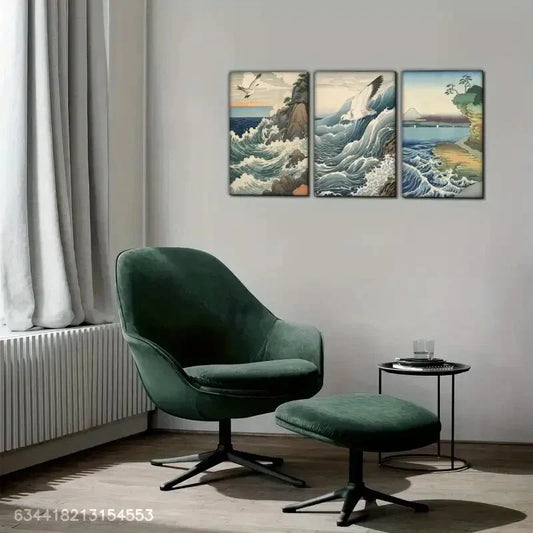 3pcs Sea Waves Decorative Poster Seagulls Seaside Metal Print Ready to Hang Art