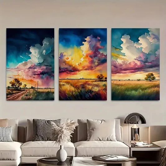 3pcs Abstract Nature Texas Landscape Wall Art Set Metal Print Ready to Hang Art
