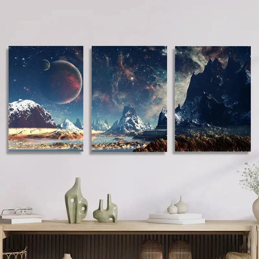 3pcs Fantasy Sci-Fi Landscape, Metal Print Ready to Hang Art