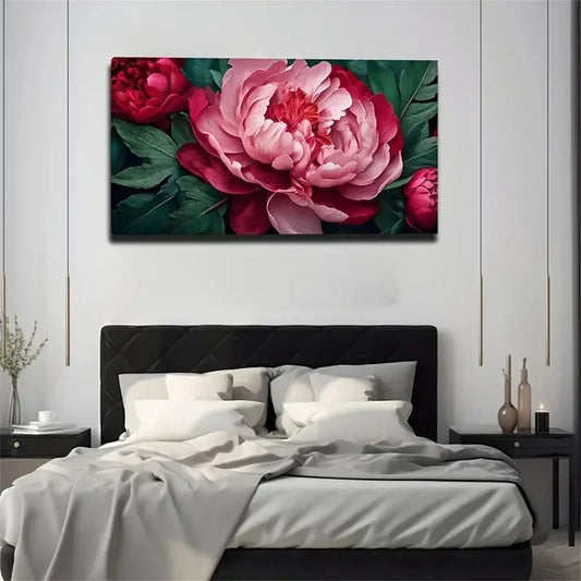 Vibrant Pink And Red Floral Wall Art Canvas Office Home Room Framed 80x45cm