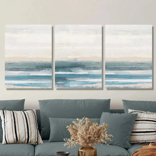 3pcs Abstract Watercolor Blue Ocean Wall Art Set Canvas Framed 40x60cm - High Quality Print 100% Australian Made Wall Canvas Ready to Hang