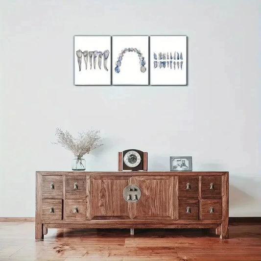 3pcs Watercolor Style Tooth Decorative Poster Metal Print Ready to Hang Art