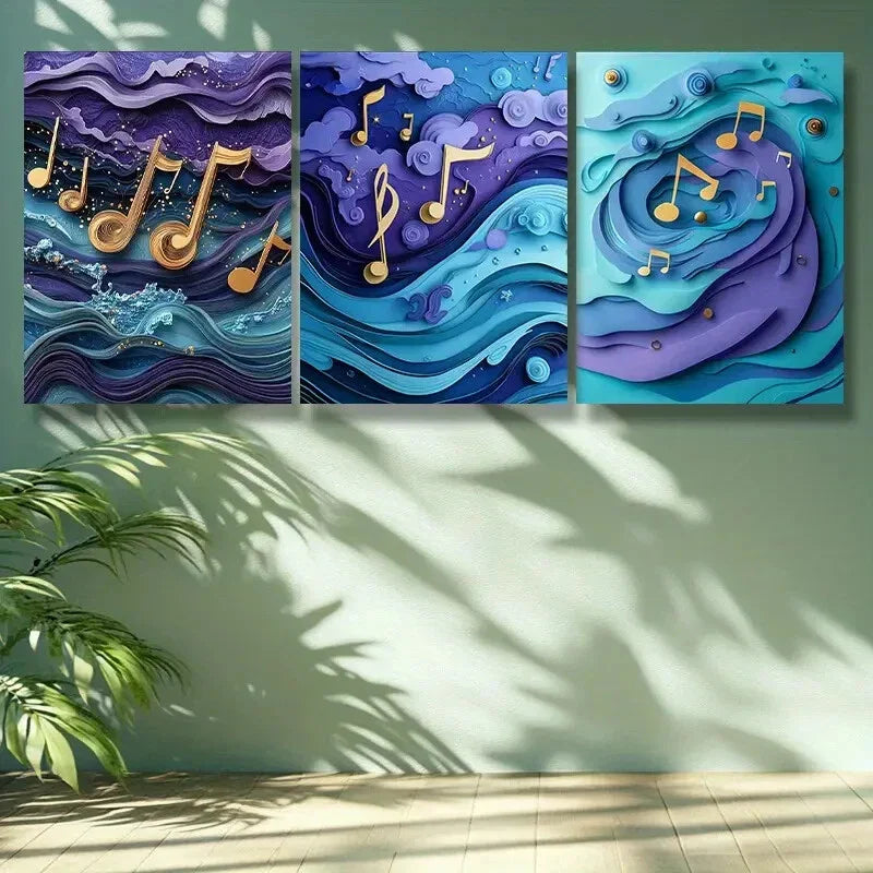 3pcs Purple, note Art Painting Metal Print Ready to Hang Art