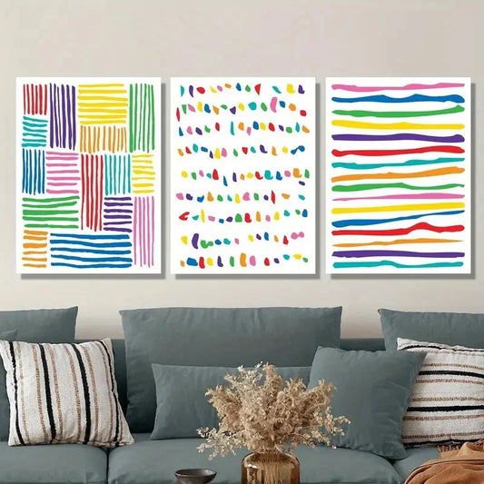 3pcs abstract color line drawing, dotted line ,Metal Print Ready to Hang Art