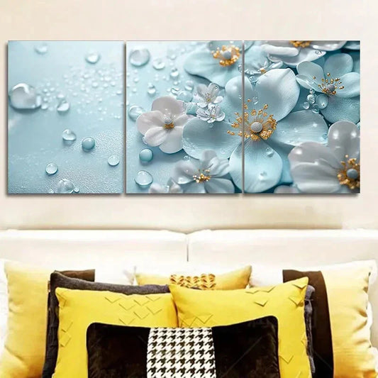 3pcs Featuring Turquoise Glass Flowers Wall Art Set Canvas Framed 40x60cm - High Quality Print 100% Australian Made Wall Canvas Ready to Hang