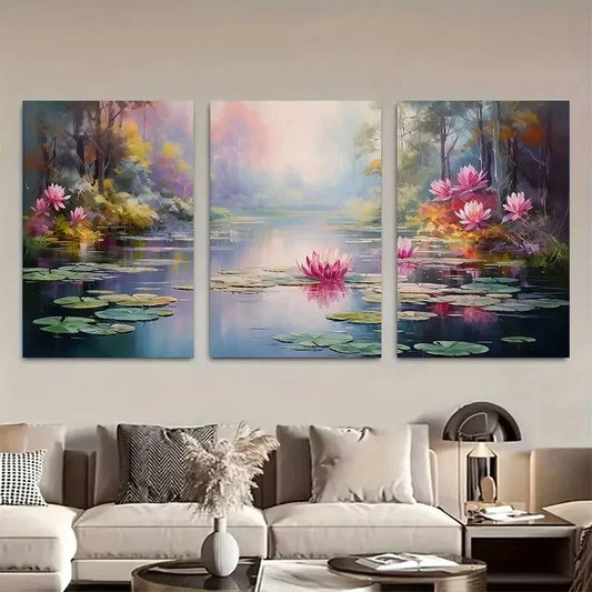 3pcs Lake Wall Art Water Lily Print Metal Print Ready to Hang Art