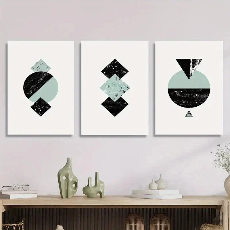 3pcs black and blue, nordic design painting Metal Print Ready to Hang Art
