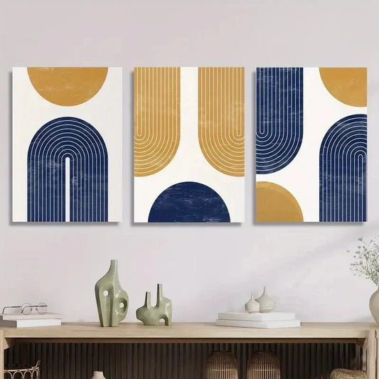 3pcs Abstract Geometric Shapes & Lines Metal Print Ready to Hang Art