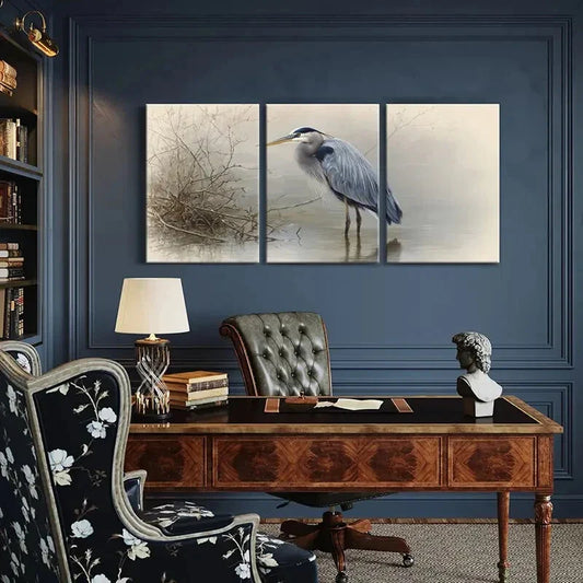3pcs Artistic Heron Watercolor Painting Nature Metal Print Ready to Hang Art