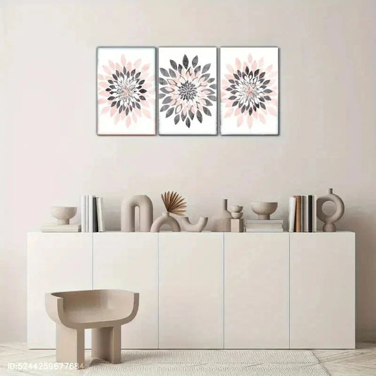 3pcs Divergent Pattern Flowers Minimalist Style Metal Print Ready to Hang Art