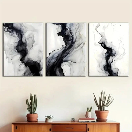 3pcs Black and White Abstract Lines Fashion Decor Metal Print Ready to Hang Art