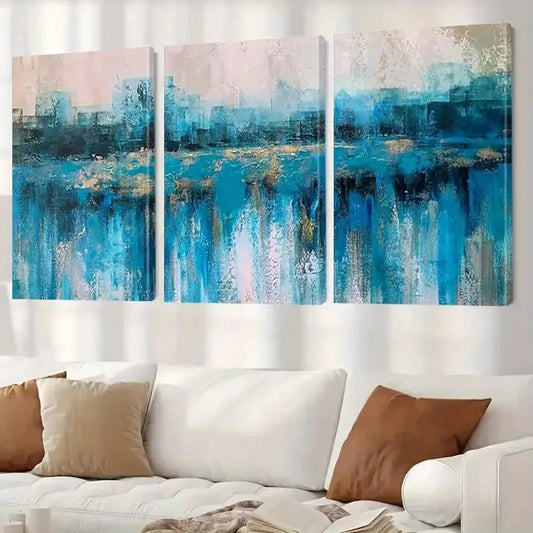 3pcs Modern Blue Gray Paintings Canvas Framed 40x60cm - High Quality Print 100% Australian Made Wall Canvas Ready to Hang