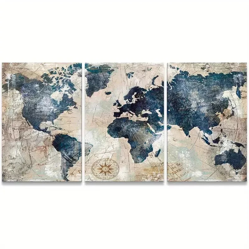 3pcs Abstract Map Decorative Modern Art Canvas Framed 40x60cm - High Quality Print 100% Australian Made Wall Canvas Ready to Hang