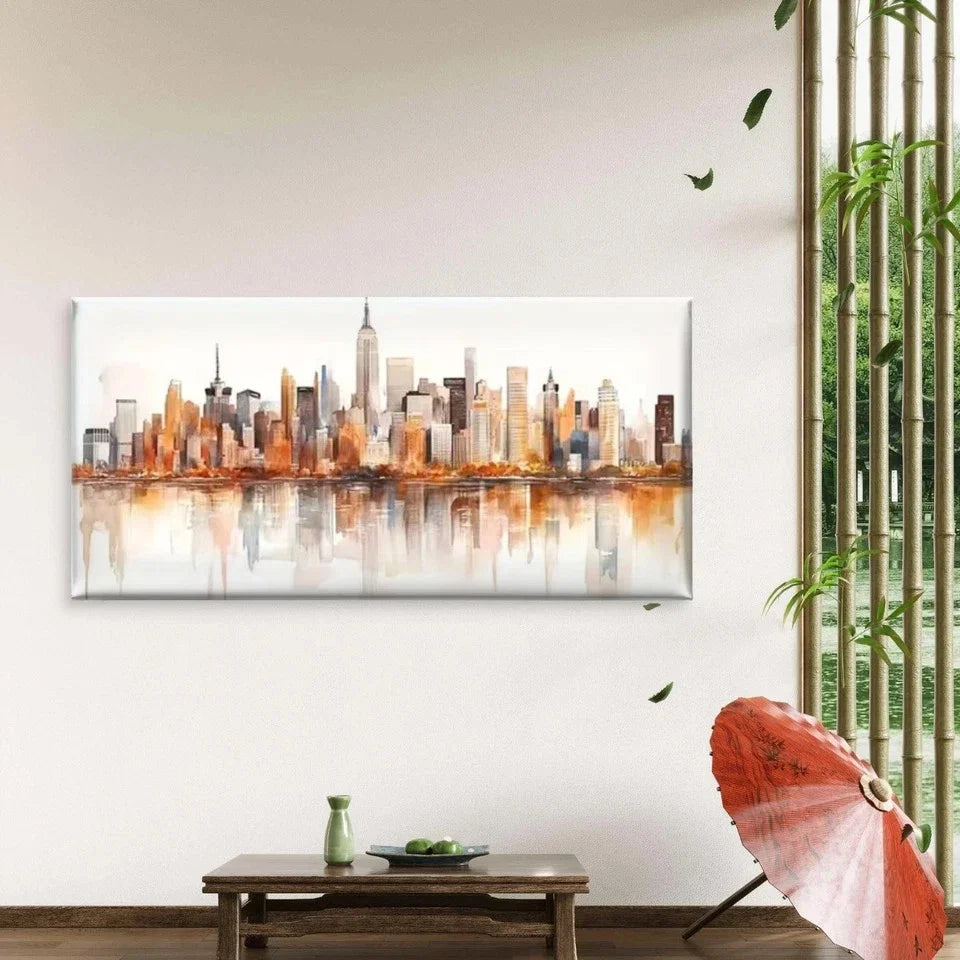 Minimalist NYC Skyline Wall Art Canvas Office Home Room Framed 80x45cm