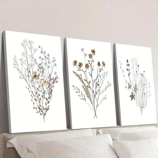 3pcs Vibrant Red Orange Wildflower Designs Wall Art Set Canvas Framed 40x60cm - High Quality Print 100% Australian Made Wall Canvas Ready to Hang