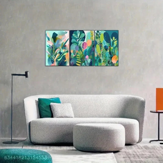 3pcs Tropical Leaf Vibrant Green Foliage Metal Print Ready to Hang Art
