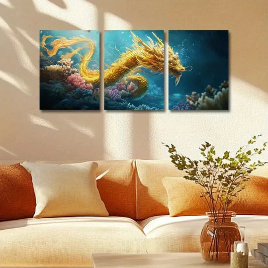 3pcs The Dragon King Design Metal Print Ready to Hang Art