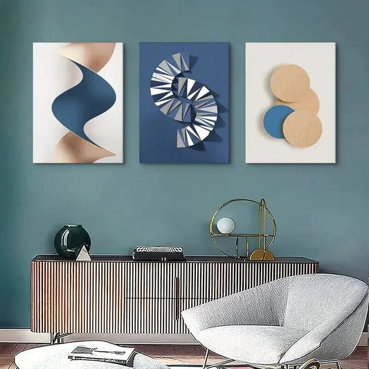 3pcs Modern Geometric Ink Art Prints Metal Print Ready to Hang Art