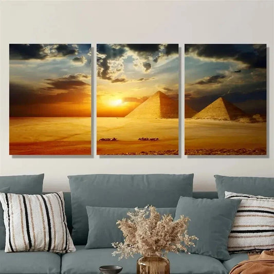 3pcs Cairo, Egyptian pyramids, Metal Print Ready to Hang Art