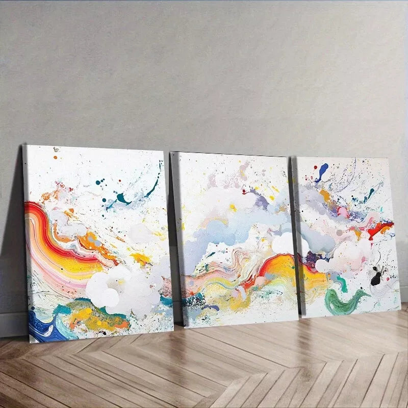 3pcs Colorful Paint Splash Canvas Abstract Wall Art Set Canvas Framed 40x60cm - High Quality Print 100% Australian Made Wall Canvas Ready to Hang