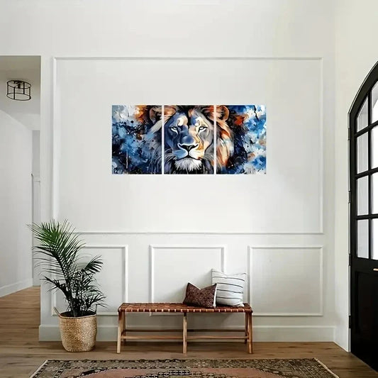 3pcs Lion Blue Watercolor Pictures Metal Print Ready to Hang Art