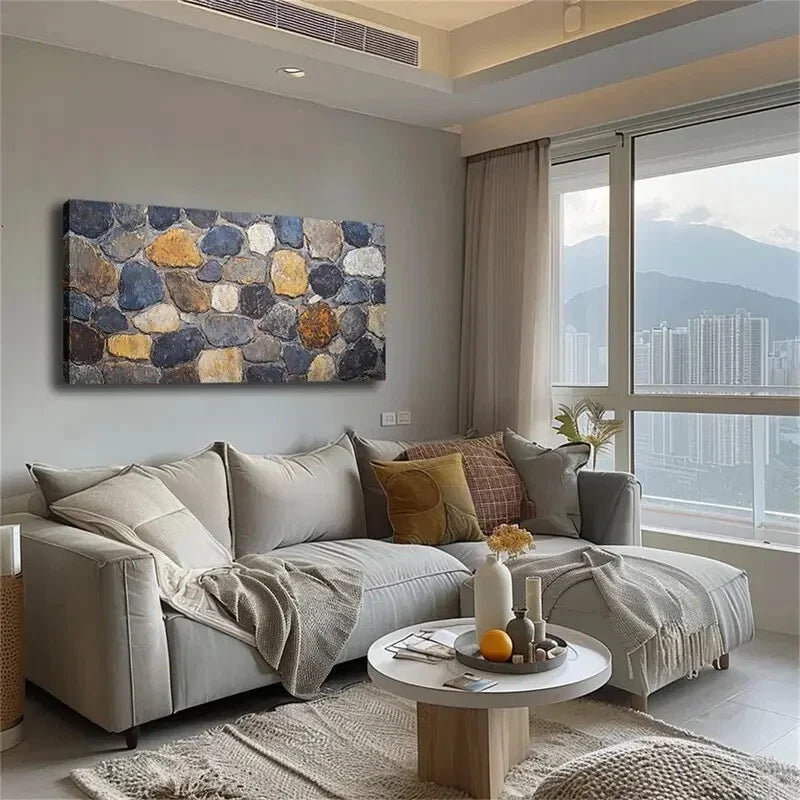 Irregular Stone Block Mosaic Wall Art Canvas Office Home Room Framed 120x60cm