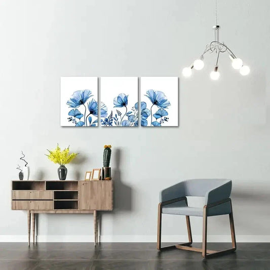 3pcs Blue Floral Painting Metal Print Ready to Hang Art