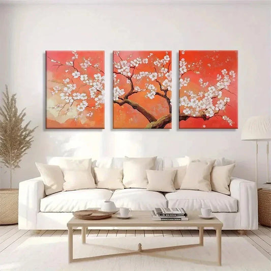 3pcs Blossom Tree Wall Art Vibrant Cherry Blossom Metal Print Ready to Hang Art