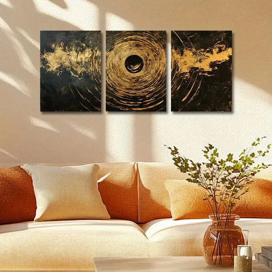 3pcs Modern Abstract Golden Spiral Design Metal Print Ready to Hang Art