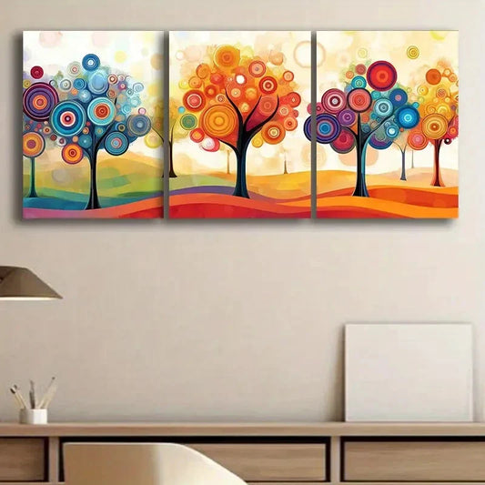 3pcs Colorful Trees with Circles Forest Decor Wall Art Set Canvas Framed 40x60cm - High Quality Print 100% Australian Made Wall Canvas Ready to Hang