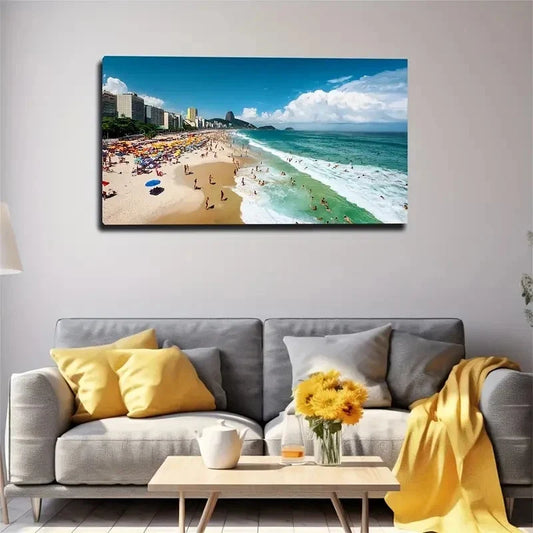 Rio De Janeiro Beach Wall Art Canvas Office Home Room Framed 80x45cm