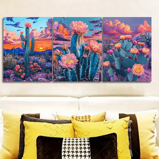 3pcs Surreal cactus, Wall Art Set Canvas Framed 40x60cm - High Quality Print 100% Australian Made Wall Canvas Ready to Hang