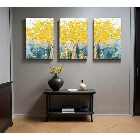 3pcs Modern Abstract Deer & Floral Design, Metal Print Ready to Hang Art