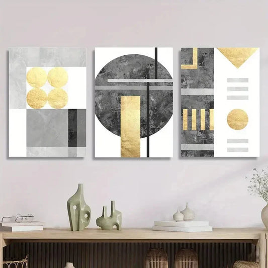 3pcs ,Featuring a Simple, Gilded Design Metal Print Ready to Hang Art