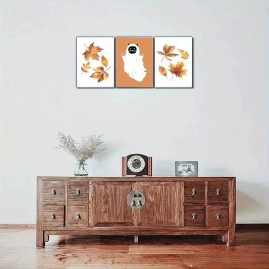 3pcs Fashionable Space Elegant Accent Golden Leave Metal Print Ready to Hang Art