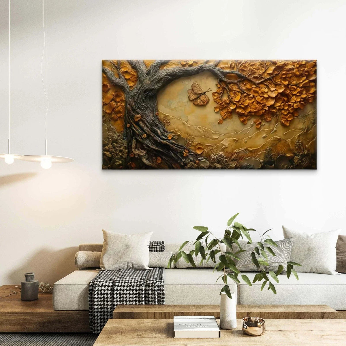 Tree and Butterfly Wall Art Canvas Office Home Room Framed 80x45cm