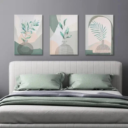 3pcs Botanical Floral Painting Sage Green Metal Print Ready to Hang Art