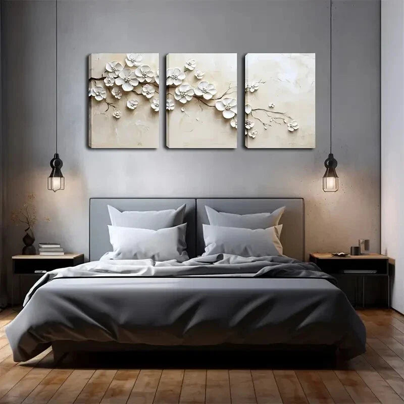 3pcs White Plum Blossom Metal Print Ready to Hang Art