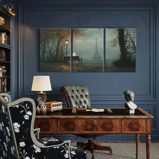 3pcs Autumn Leaves Foggy Atmosphere Paris Metal Print Ready to Hang Art