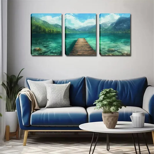 3pcsPurifying Place for The Soul, Quiet Lake Wall Art Set Canvas Framed 40x60cm - High Quality Print 100% Australian Made Wall Canvas Ready to Hang