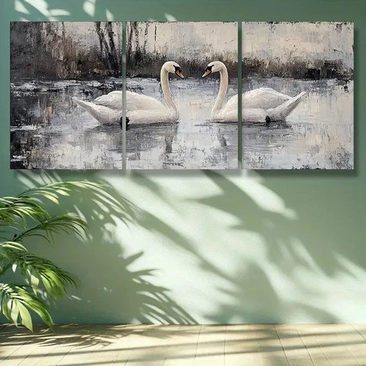 3pcs Water Swan Animal Wall Art Set Canvas Framed 40x60cm - High Quality Print 100% Australian Made Wall Canvas Ready to Hang