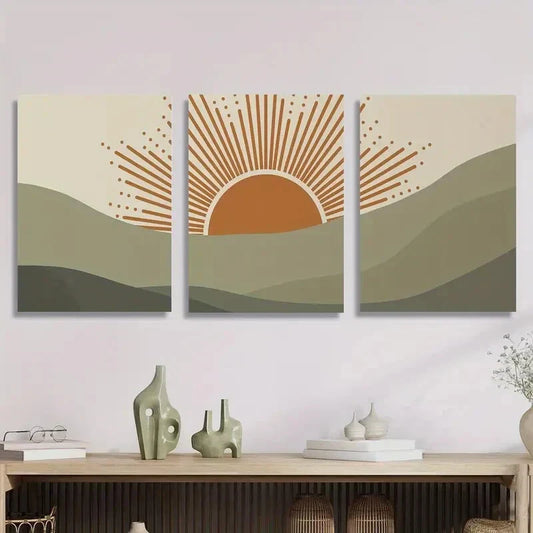 3pcs Slow Rising Sunrise, Mountains, Metal Print Ready to Hang Art