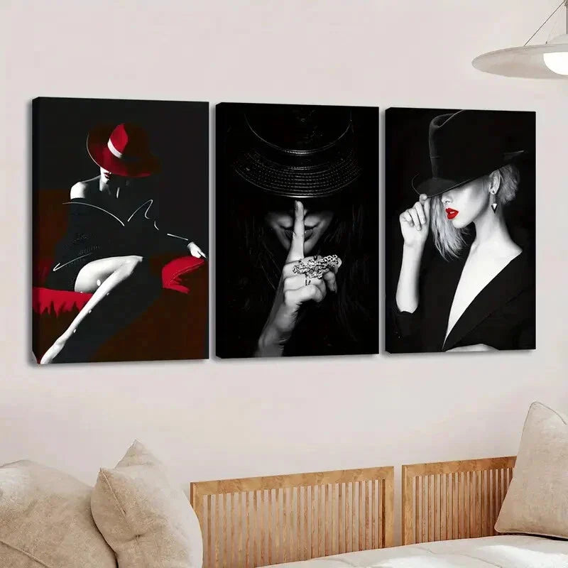 3pcs Modern Black & White Red Abstract Figures Wall Art Set Canvas Framed 40x60cm - High Quality Print 100% Australian Made Wall Canvas Ready to Hang