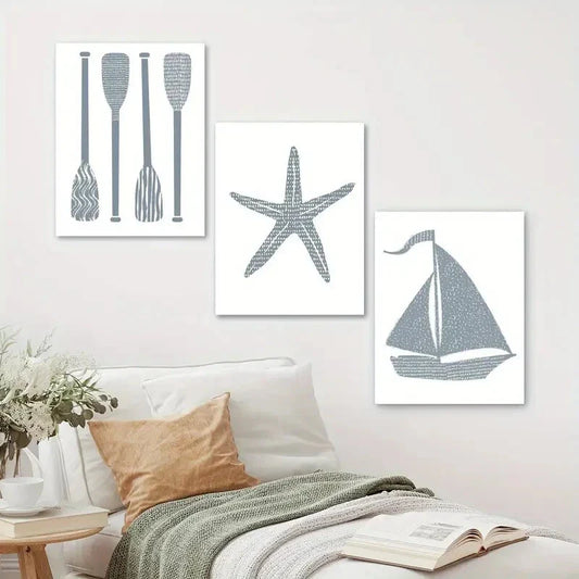 3pcs Modern Ocean Lake House Coastal Design Metal Print Ready to Hang Art