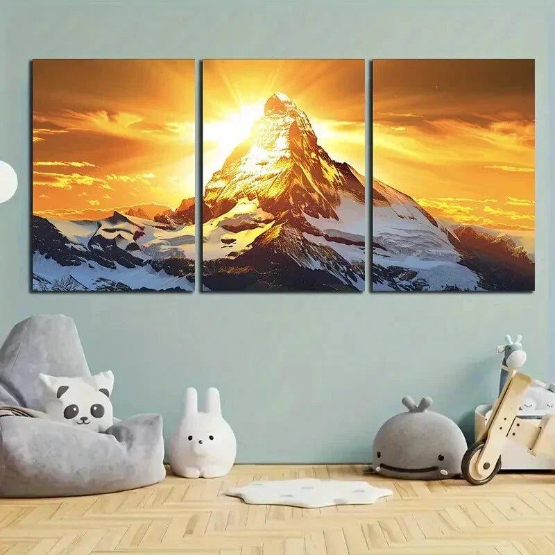 3pcs Xuefeng Mountain Sunset Metal Print Ready to Hang Art